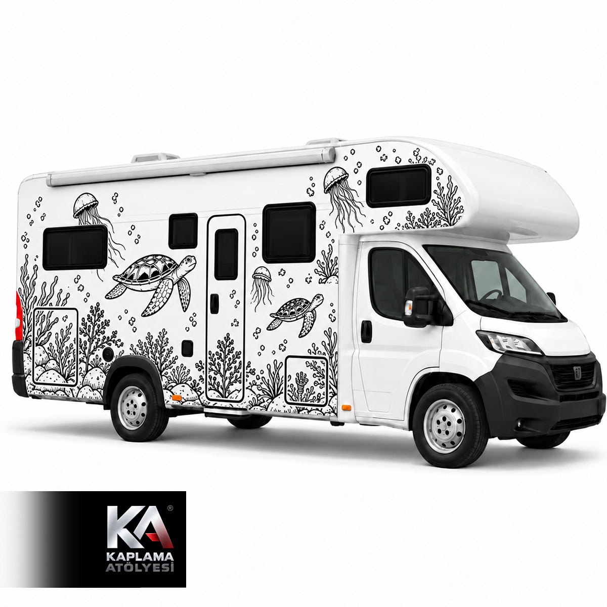 Karetra Kaplumbağa ve Su Altı Manzaralı – Alkovenli Motokaravan Kaplama Folyosu