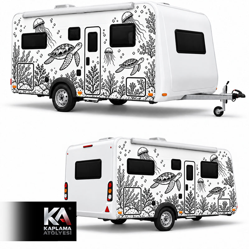 Karetra Kaplumbağa ve Su Altı Manzaralı – Çekme Karavan Kaplama Folyosu