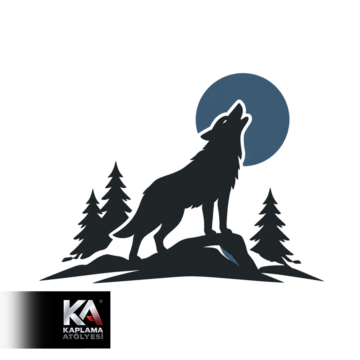 Ay ve Kurt Temalı Kamp Doğa Sticker