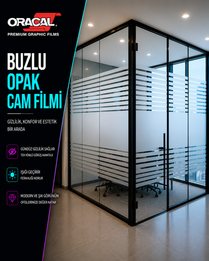 Buzlu şeritli ofis cam filmi