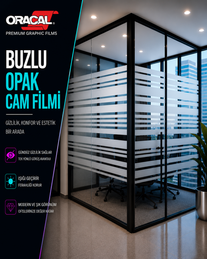 Buzlu şeritli ofis cam filmi