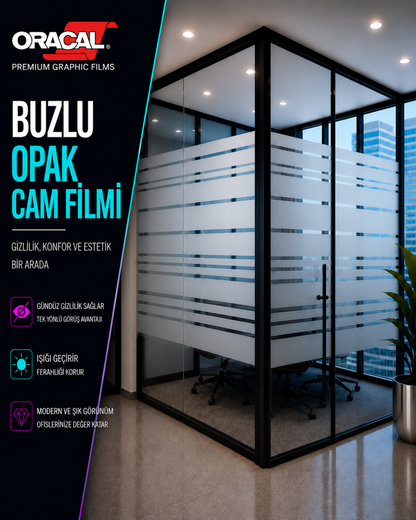 Buzlu şeritli ofis cam filmi