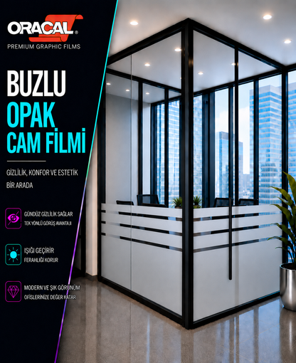 Buzlu şeritli buzlu ofis cam filmi - 120cm yükseklikte