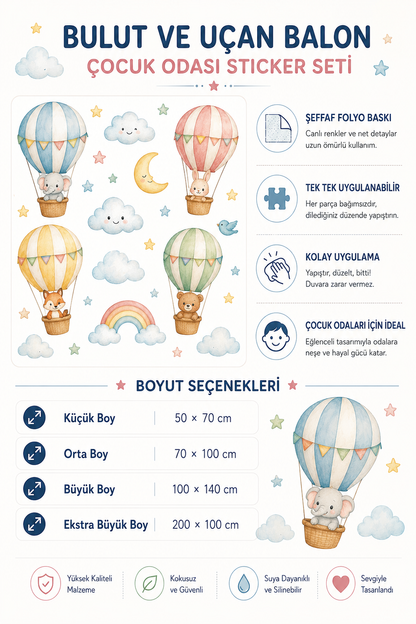 Uçan balon temalı çocuk odası sticker seti