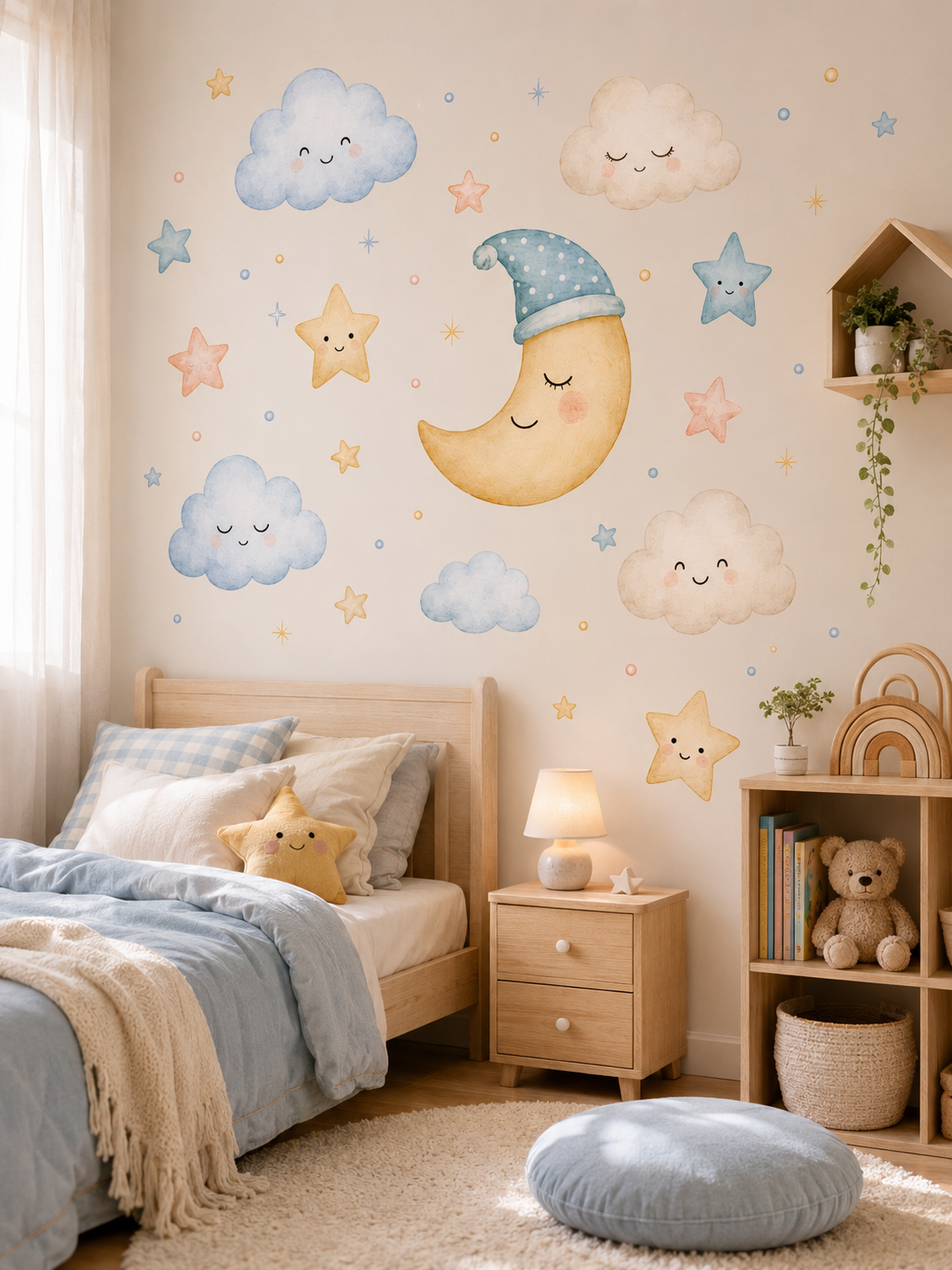 Bulut ay yıldız temalı çocuk odası sticker seti