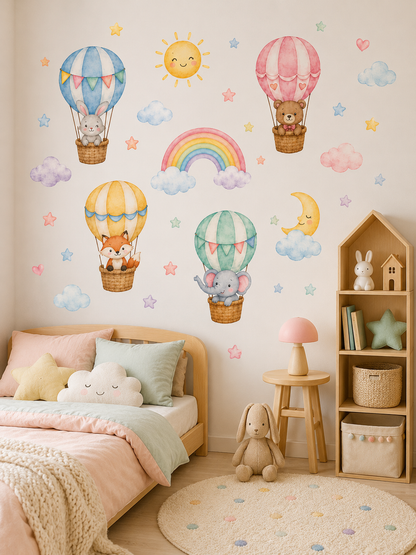 Gökkuşağı Balon temalı çocuk odası sticker seti