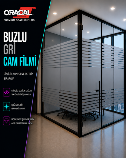 Buzlu şeritli ofis cam filmi