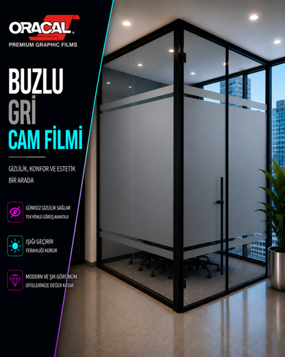 Buzlu şeritli ofis cam filmi