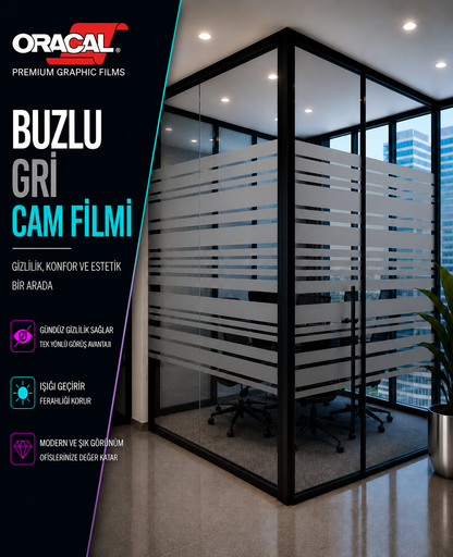 Buzlu şeritli ofis cam filmi