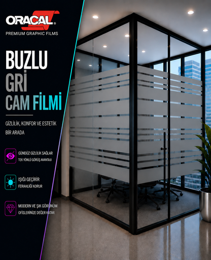 Buzlu şeritli ofis cam filmi