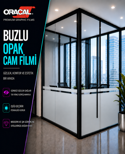 Buzlu şeritli buzlu ofis cam filmi - 120cm yükseklikte