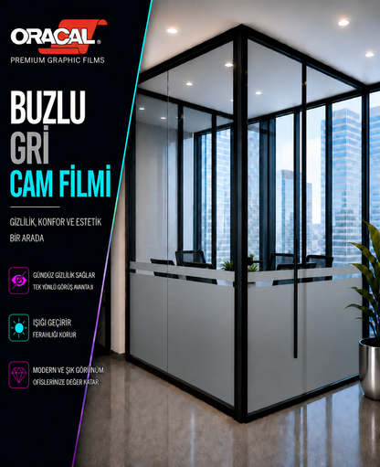 Buzlu şeritli buzlu ofis cam filmi - 120cm yükseklikte