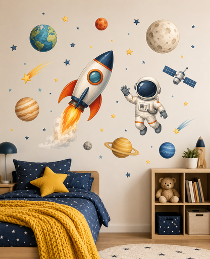 Uzay temalı çocuk odası sticker seti