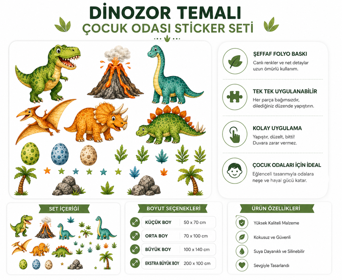 Dinazor temalı çocuk odası sticker seti