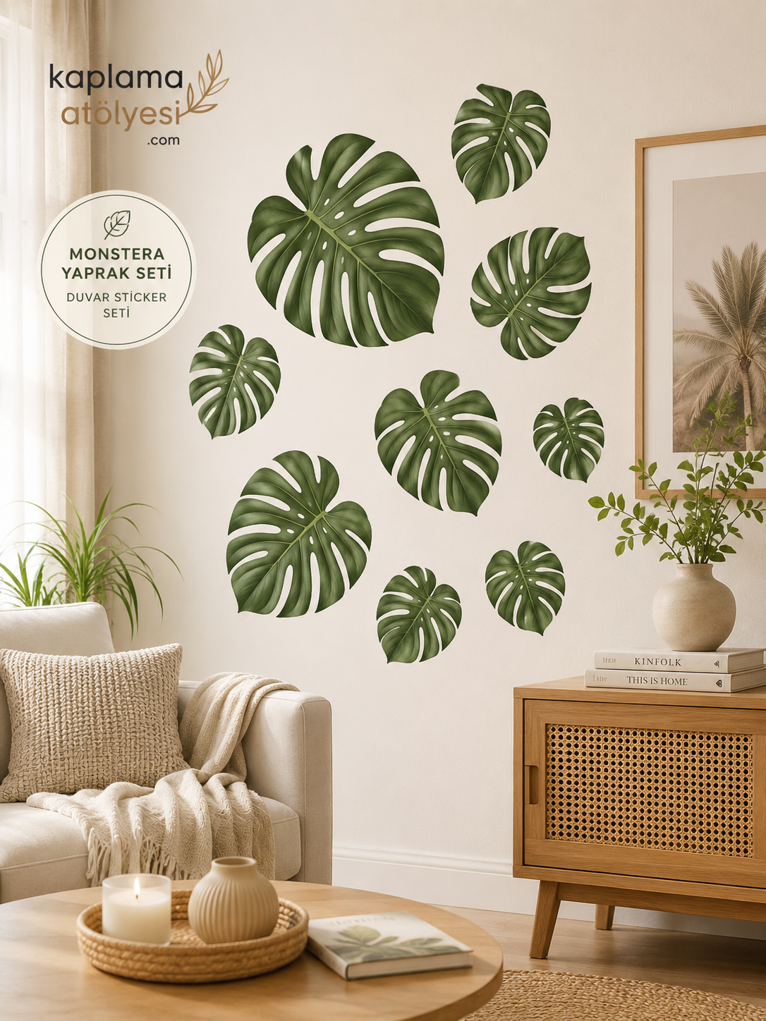 Monstera Yaprak Seti Ev Dekorasyon Sticker
