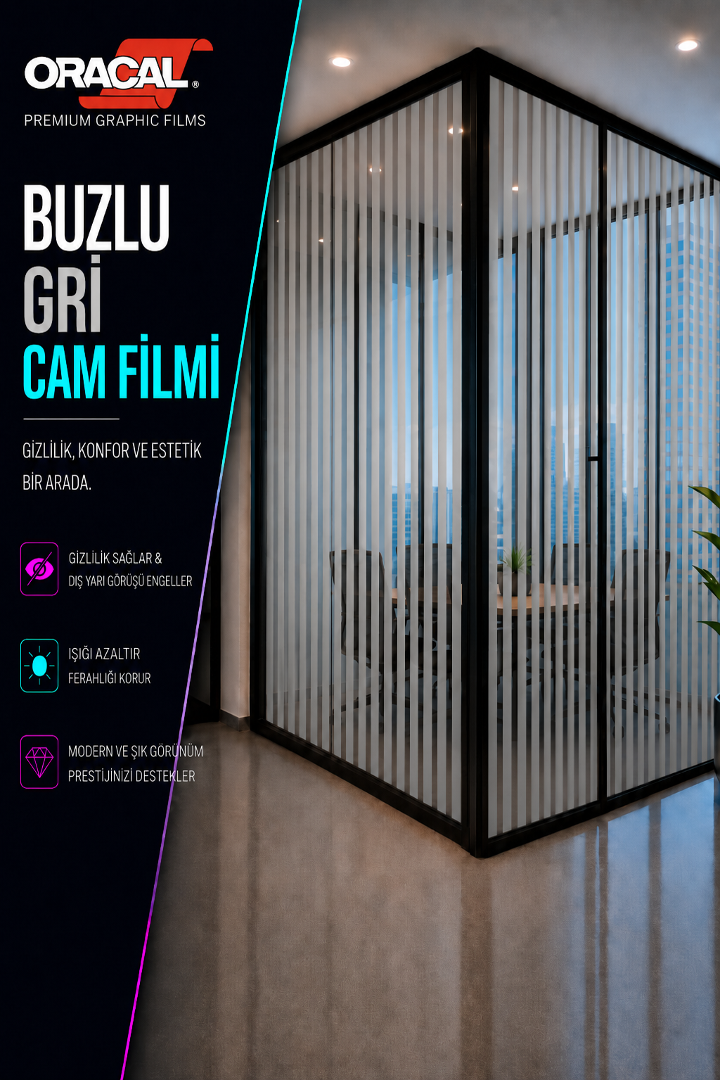 Buzlu pijama desenli buzlu ofis cam filmi - 120cm yükseklikte