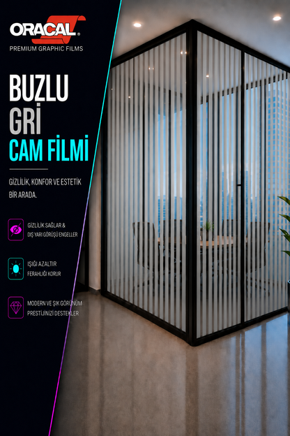 Buzlu pijama desenli buzlu ofis cam filmi - 120cm yükseklikte