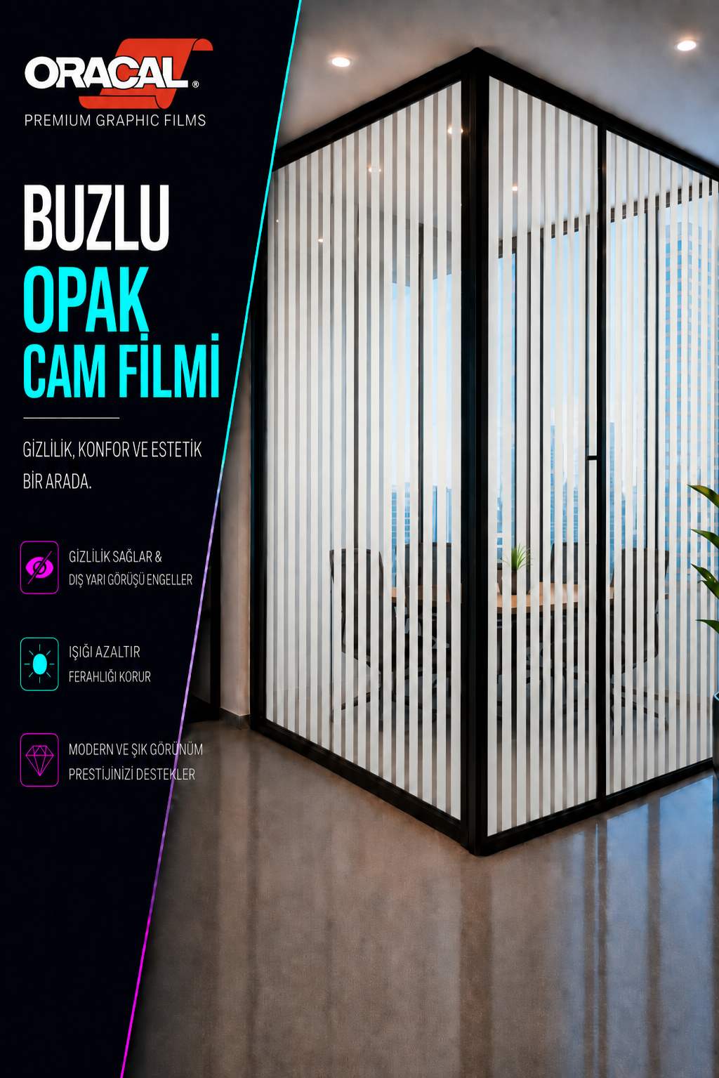 Buzlu pijama desenli buzlu ofis cam filmi - 120cm yükseklikte