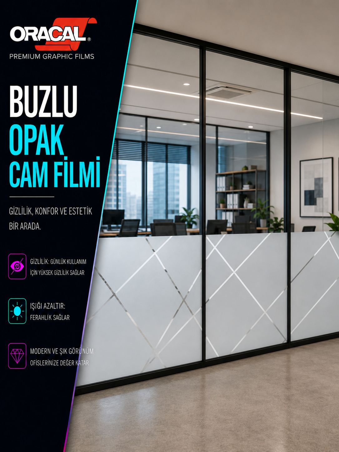 Buzlu asimetrik buzlu ofis cam filmi - 120cm yükseklikte