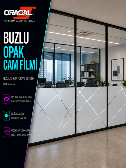 Buzlu asimetrik buzlu ofis cam filmi - 120cm yükseklikte