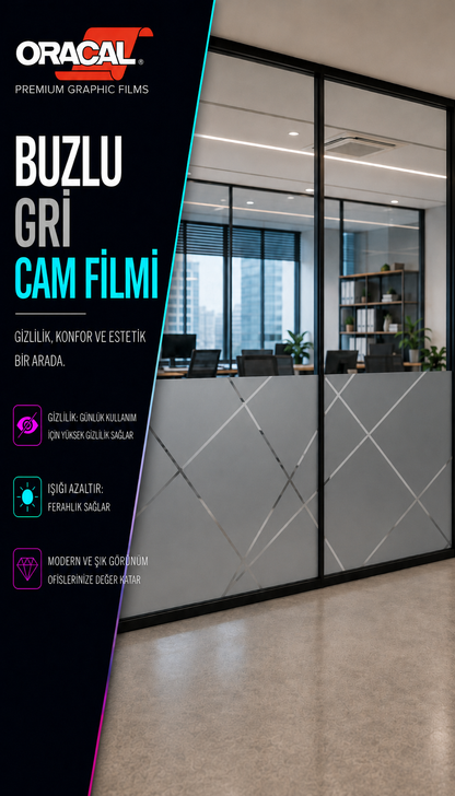Buzlu asimetrik buzlu ofis cam filmi - 120cm yükseklikte