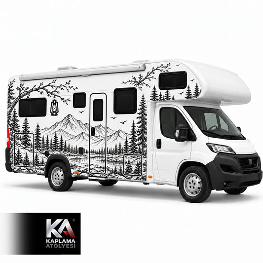 Dağ ve Ağaç Temalı – Alkovensiz Motokaravan Kaplama Folyosu