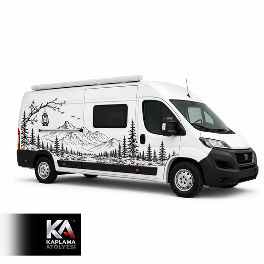Dağ ve Ağaç Temalı – Motokaravan Kaplama Folyosu