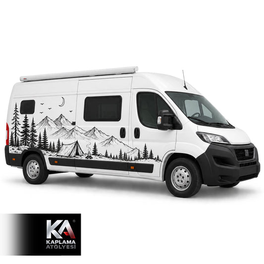 Çam Ağacı Dağ Manzaralı – Motokaravan Kaplama Folyosu