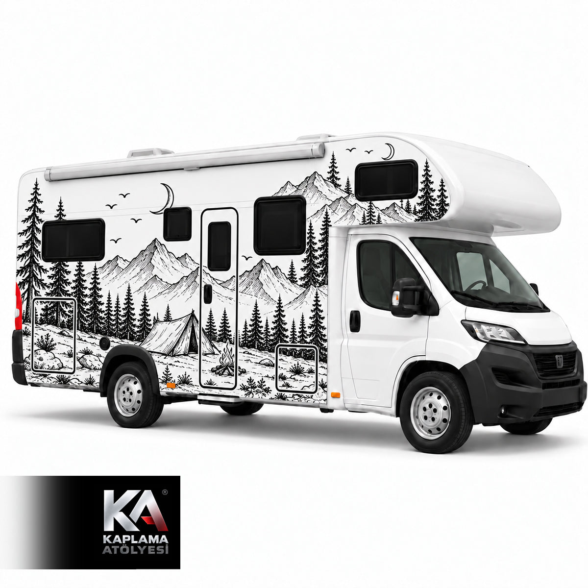 Çam Ağacı Dağ Manzaralı – Alkovenli Motokaravan Kaplama Folyosu