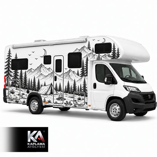 Çam Ağacı Dağ Manzaralı – Alkovenli Motokaravan Kaplama Folyosu