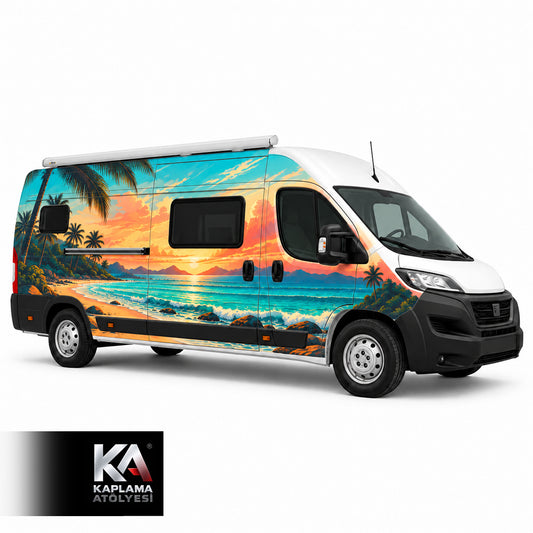 Tropikal Günbatımı Manzaralı – Motokaravan Kaplama Folyosu