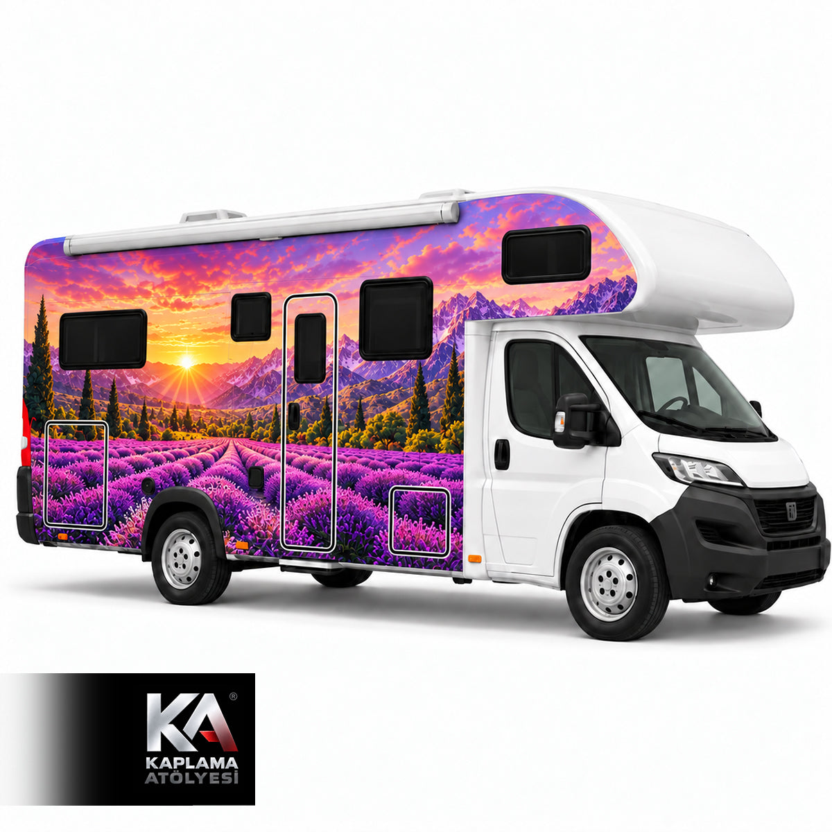 Lavanta Tarlası Manzaralı – Alkovenli Motokaravan Kaplama Folyosu