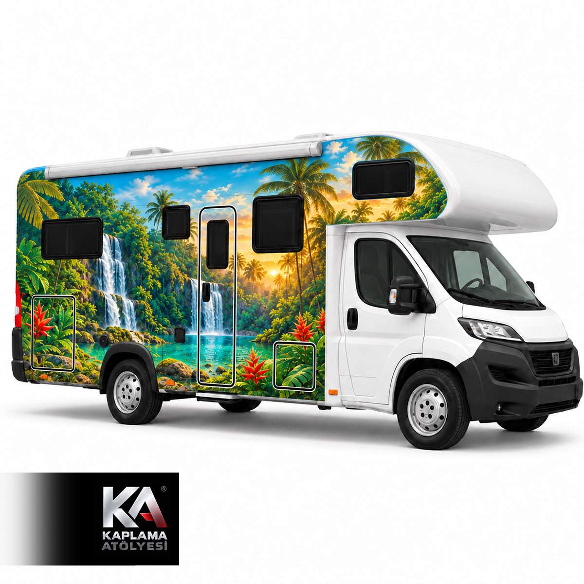 Şelale Manzaralı – Alkovenli Motokaravan Kaplama Folyosu
