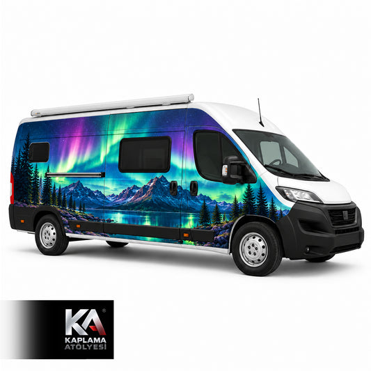 Kuzey Işıkları Manzaralı – Motokaravan Kaplama Folyosu