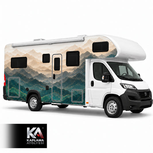 Tropik Dağ Manzaralı – Alkovenli Motokaravan Kaplama Folyosu