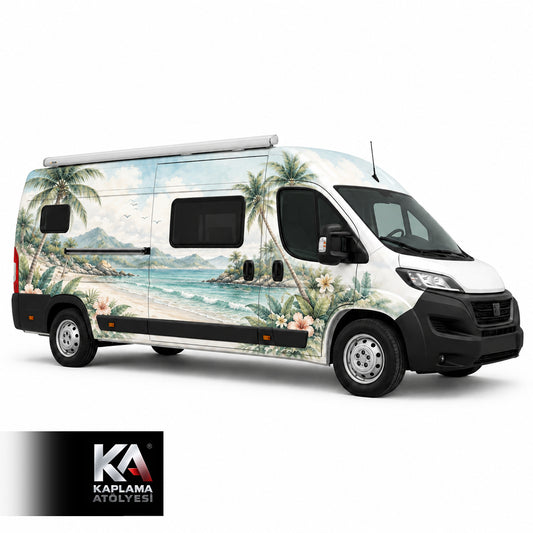 Pastel Tropik Sahil – Motokaravan Kaplama Folyosu