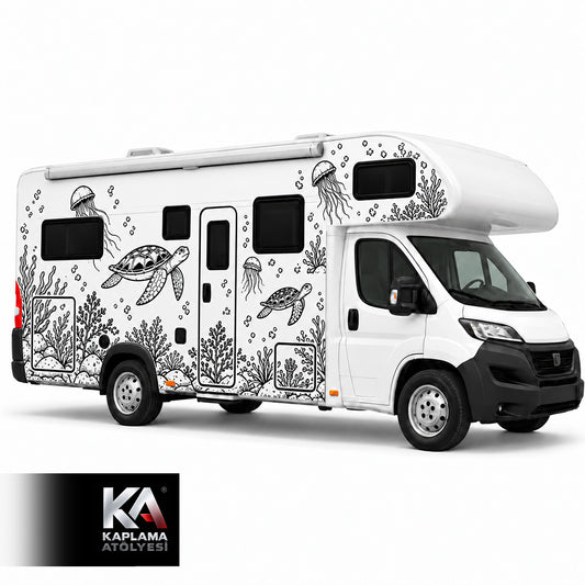 Karetra Kaplumbağa ve Su Altı Manzaralı – Alkovenli Motokaravan Kaplama Folyosu