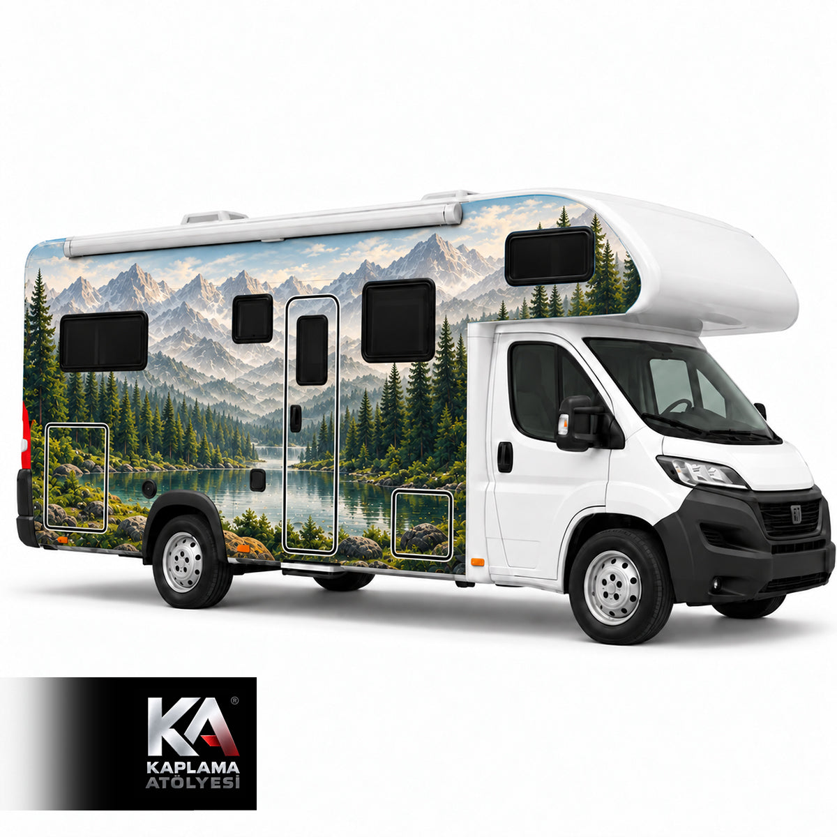 Alp Gölü ve Dağ Manzarası – Alkovenli Motokaravan Kaplama Folyosu