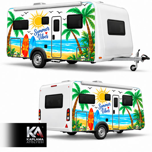 Tropikal Sahil – Çekme Karavan Kaplama Folyosu