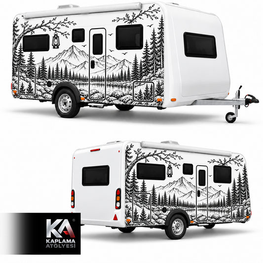 Dağ ve Ağaç Temalı – Çekme Karavan Kaplama Folyosu
