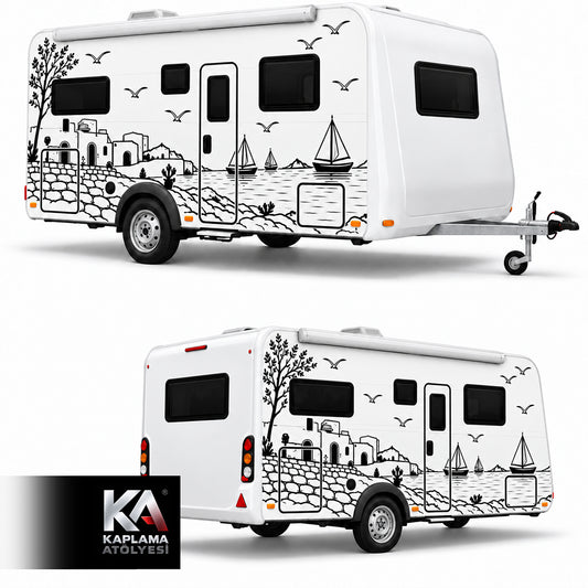 Deniz Kenarı Bodrum Temalı – Çekme Karavan Kaplama Folyosu