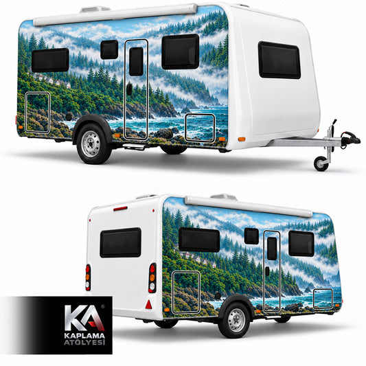 Yeşil Kıyı Deniz Manzaralı – Motokaravan Kaplama Folyosu