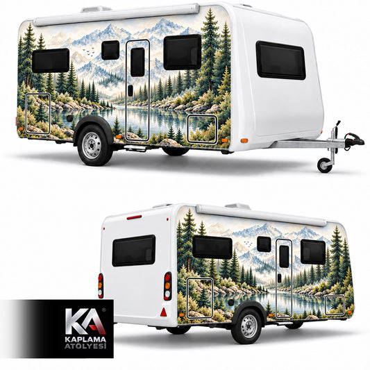 Suluboya Doğa Manzaralı – Çekme Karavan Kaplama Folyosu