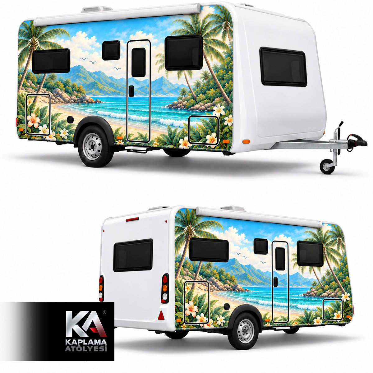 Pastel Tropik Sahil – Çekme Karavan Kaplama Folyosu